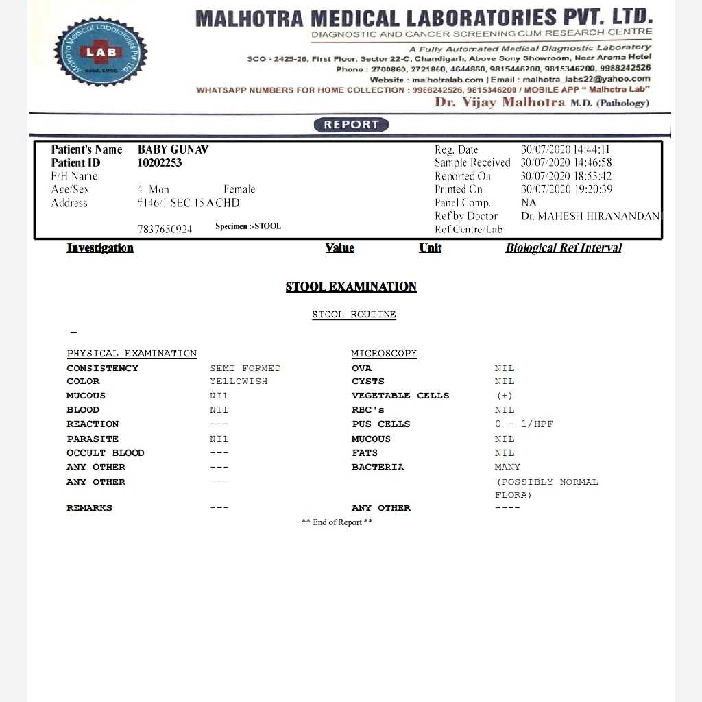 This is the report of my baby stool. I want to know whether he has