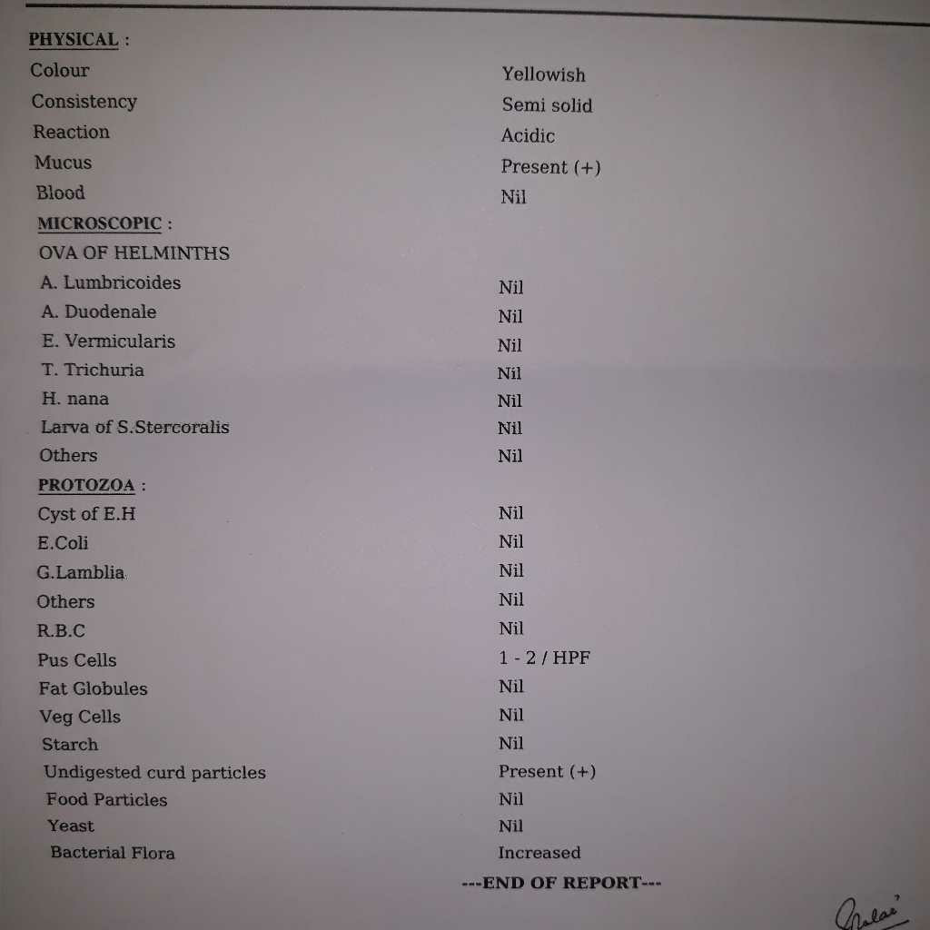 Please find below the stool test report of arshit 9 month old baby